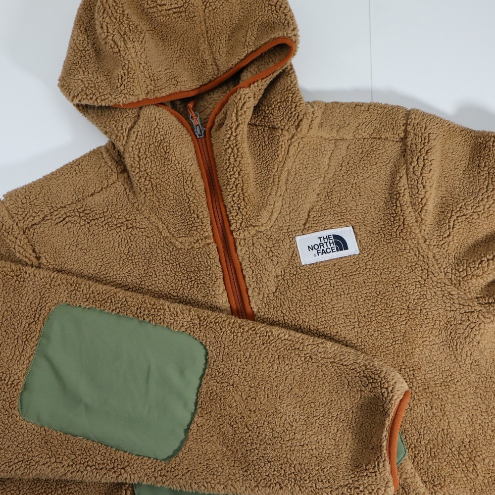 The North Face Campshire Anorak Mens L Tan Green Sherpa Fleece Hoodie NF0A39P1